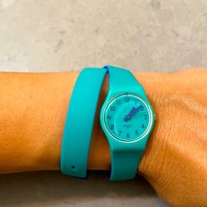 Swatch watch bi color and double wrap